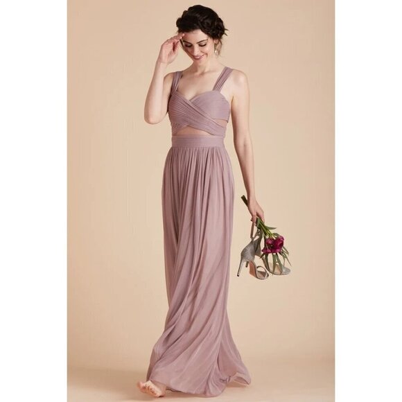 Birdy Grey Elsye Cut Out Mesh Mauve Maxi Formal Bridesmaid Dress Small NWT - Picture 1 of 15